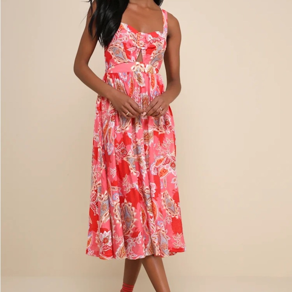Lulu's Red and Orange Floral Dress